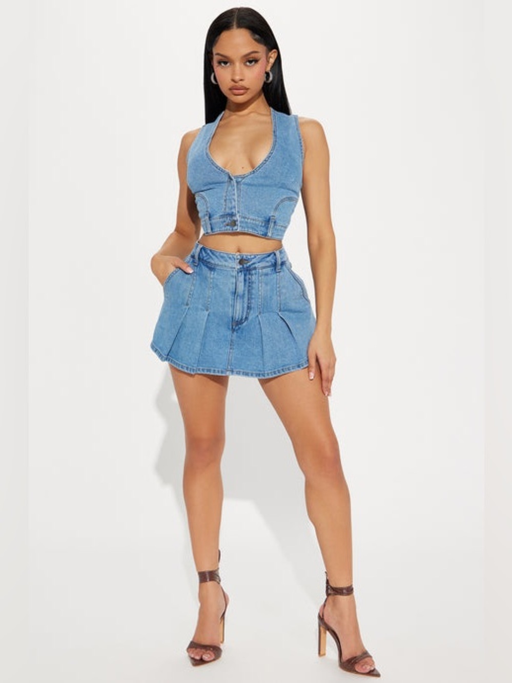 Nashville Denim Pleated Skort Set - Medium Wash - Picture 2 of 7